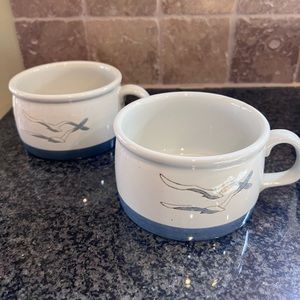 Otagiri vintage speckled soup mugs with seagulls. Has sticker on bottom